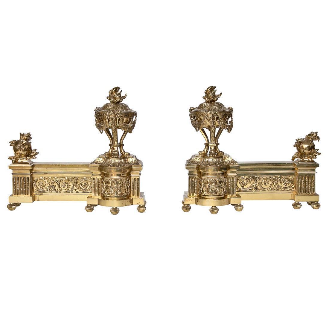 Antique Louis XVI Style Bronze Ormolu Fireplace Chenets, Pair (1 of 8)