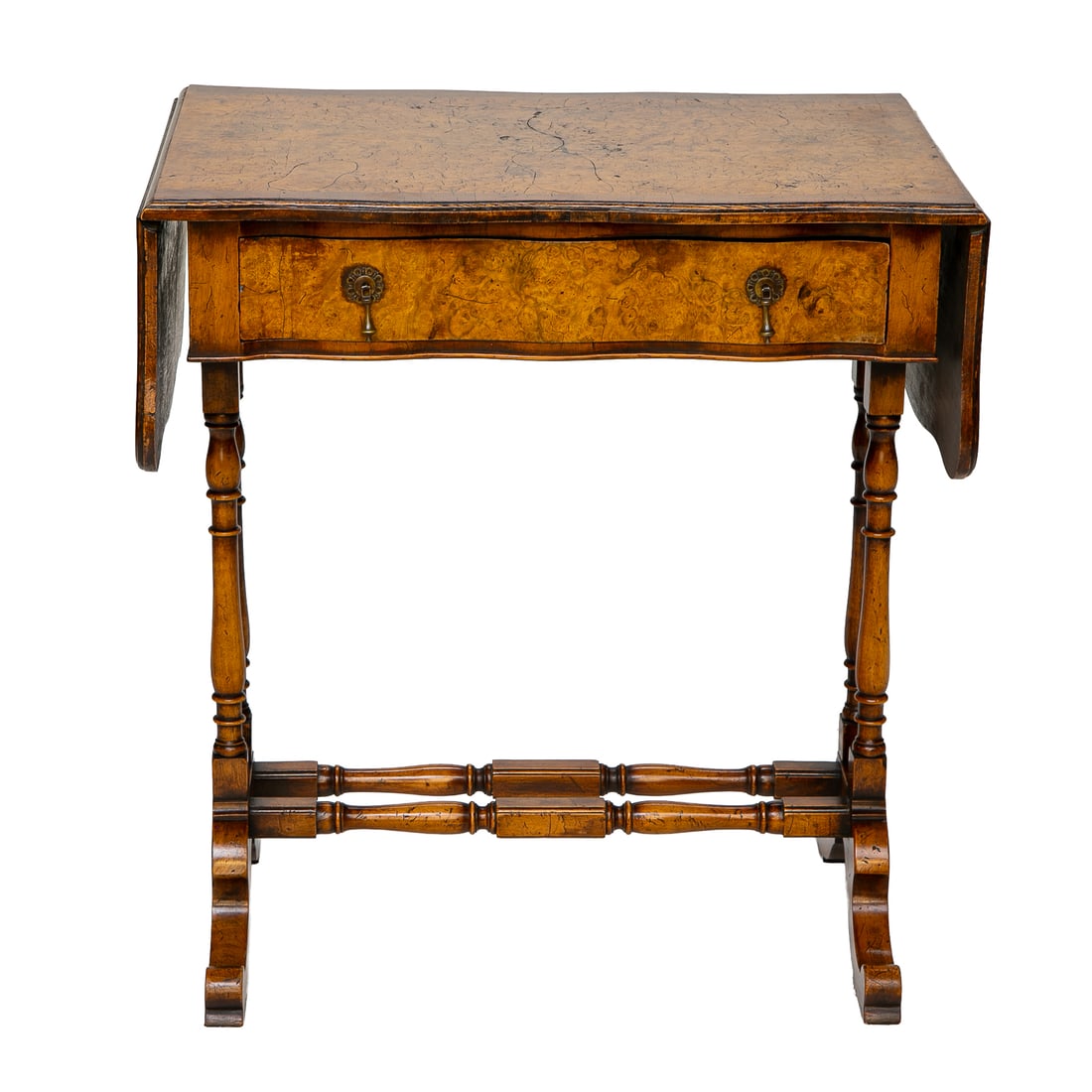 Late 19th C. English Walnut and Burl Walnut Drop Leaf Side Table (1 of 9)