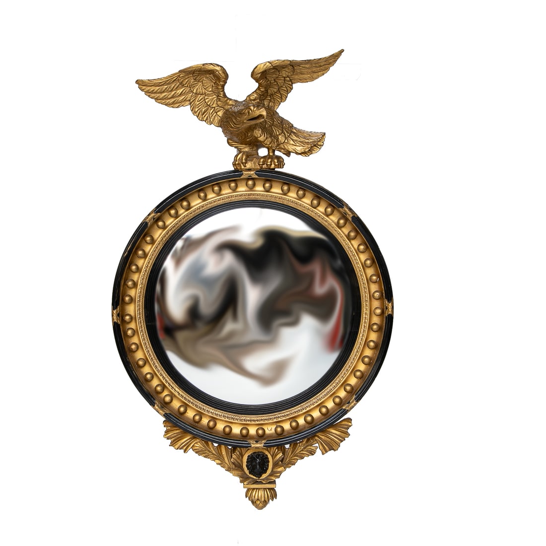 Late 19th C. Carved English Regency Style Convex Bullet Wall Mirror (1 of 6)