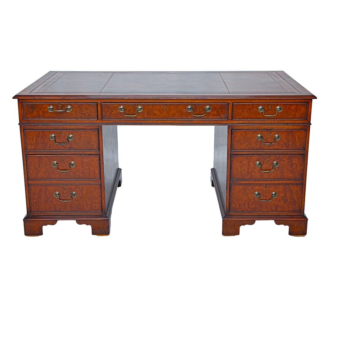 Custom English Bench Made Reproduction Walnut and Burl Walnut Partner's Pedestal Desk (1 of 9)