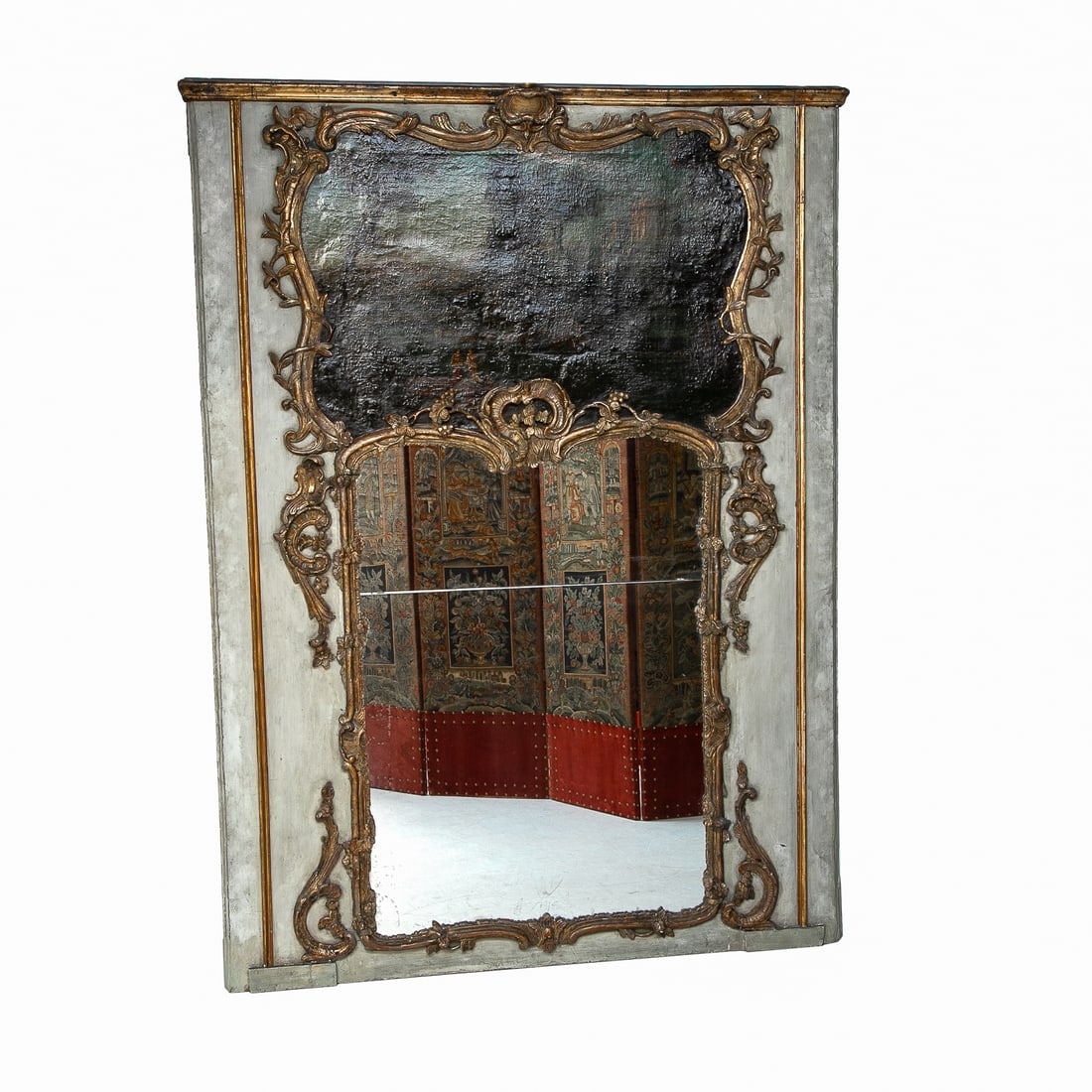Late 19th C. French Louis XVI Style Painted Trumeau Wall Mirror (1 of 5)