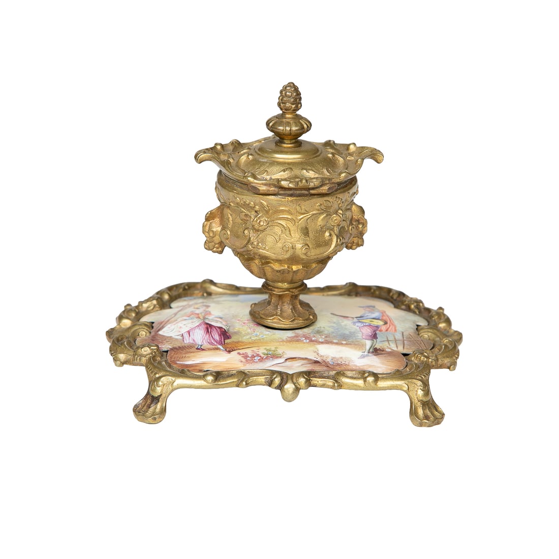 Late 19th C. Viennese Enamel and Gilt Bronze Inkwell (1 of 6)