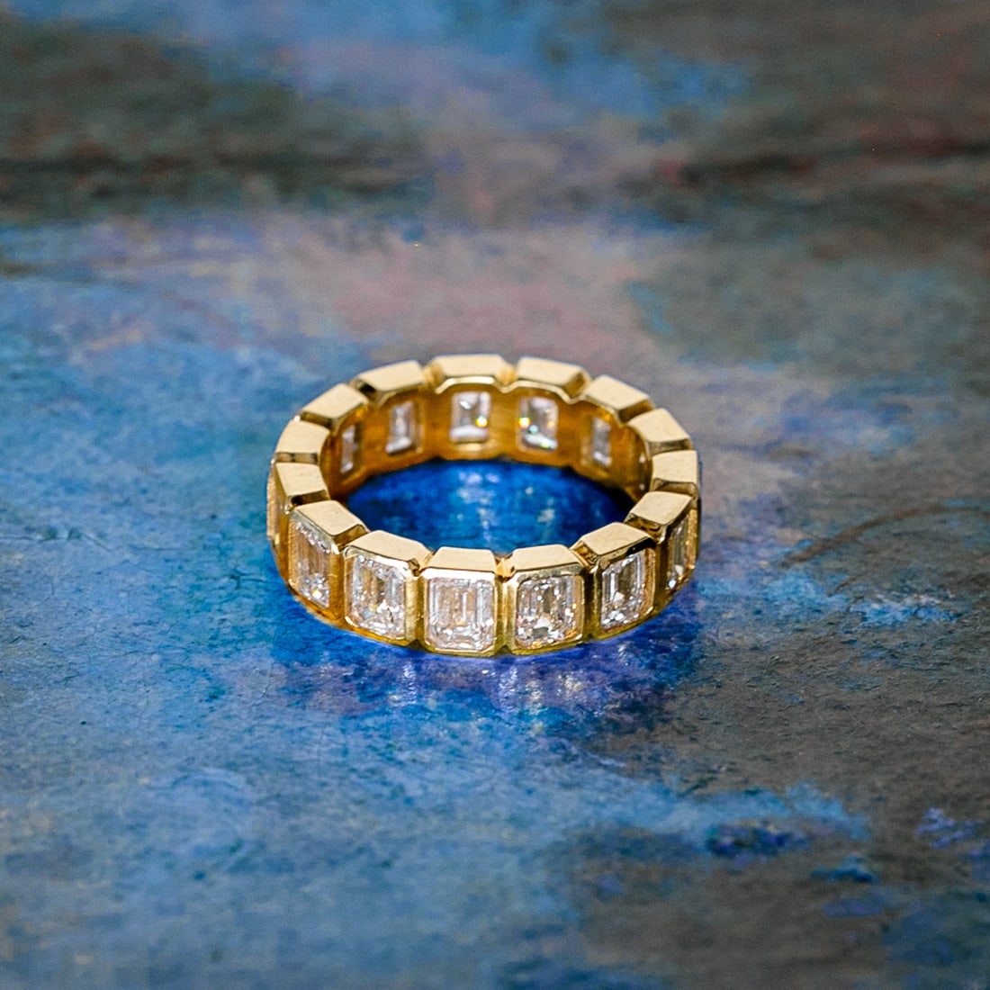 18K Yellow Gold Diamond Bezel Set Natural Diamond Eternity Ring, Size 6.5 (1 of 5)