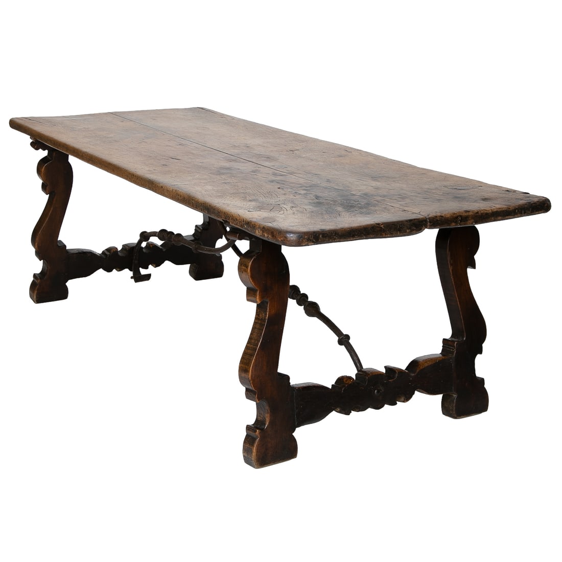 Antique Walnut and Wrought Iron Spanish Baroque Style Dining Table (1 of 10)