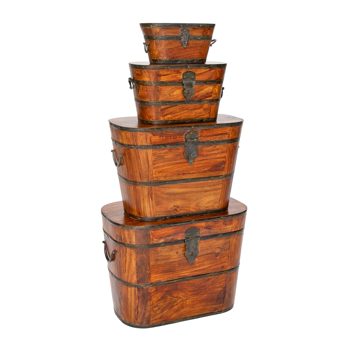 Vintage Bentwood Shaker Style Metal Bound Oval Stackable Pantry/Decorative Boxes, Four Total (1 of 10)