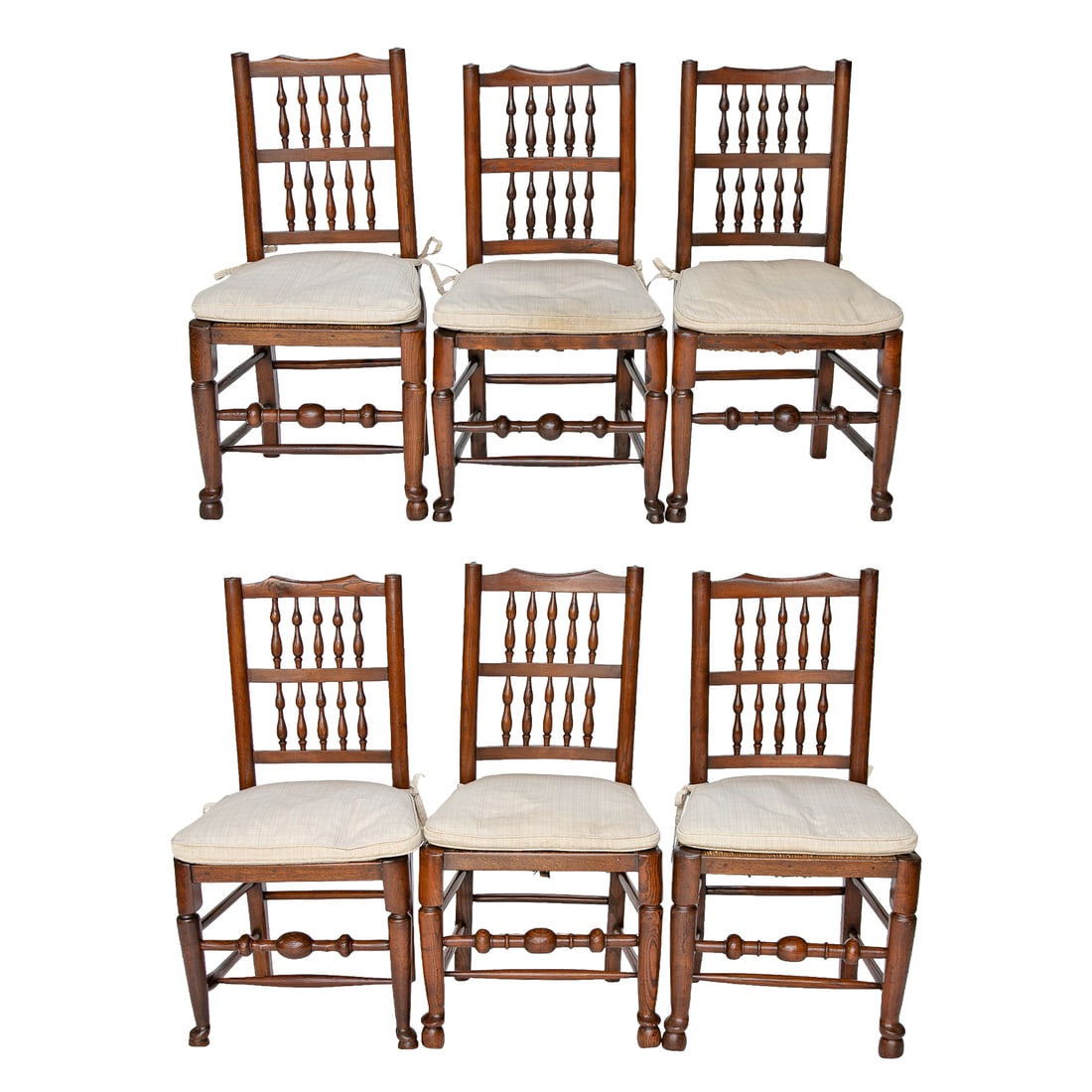 Custom English Oak Reproduction Lancashire Style Side Dining Chairs, Six Total (1 of 10)