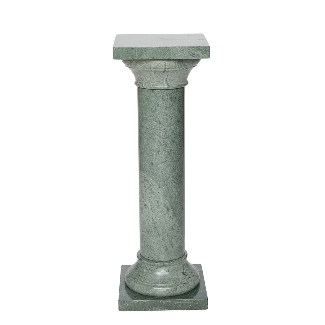 Vintage Verde Green Marble Pedestal: Vintage Verde Green Marble Pedestal, Having Square Top and Bottom, Turned Center Columnar Support. 40" High, 13.25" Square (Base is Slightly Darker Than Top and Body)