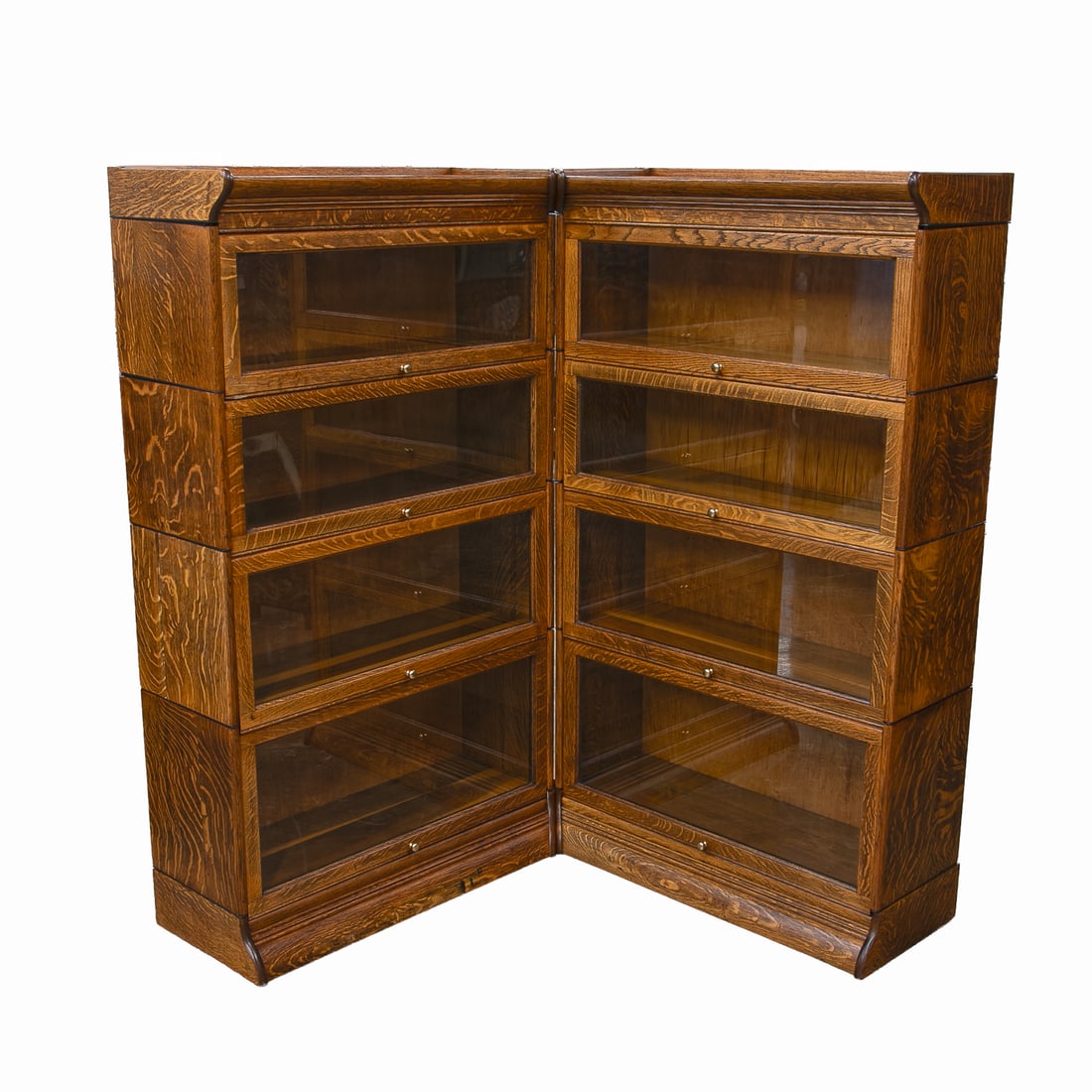 Unique Vintage Gunn Furniture Company Oak Sectional Barrister Style Corner Double Bookcase (1 of 6)