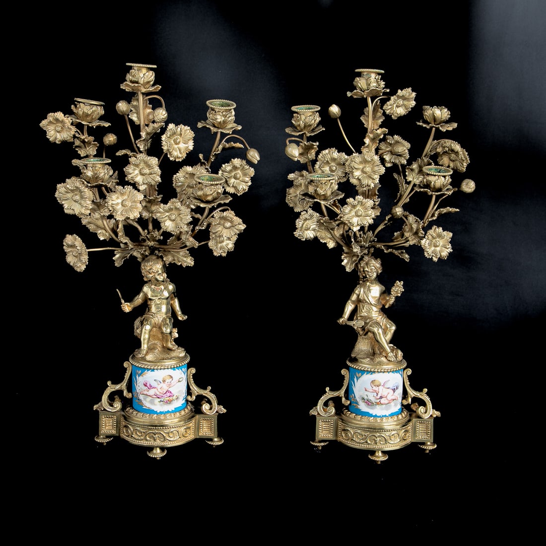 French Louis XV Style Gilt Bronze Five Branch Candelabra, Pair (1 of 7)