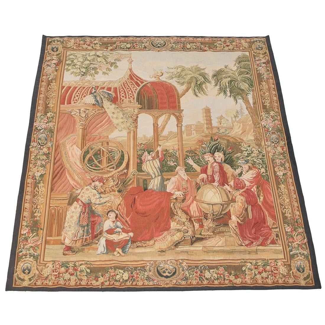 Vintage Reproduction Astronomers Hanging Wall Tapestry: Vintage Reproduction Astronomers Hanging Wall Tapestry, One of Ten in Series Known as The History of the Emperor of China, Depicting Astronomers Telling Others What They Learned on Trip to Europe, Fig