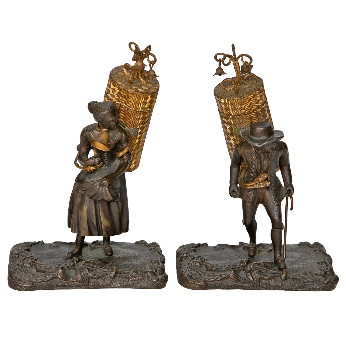 Unusual Late 19th C. French Bronze and Spelter Peasant Figures, Pair (1 of 9)