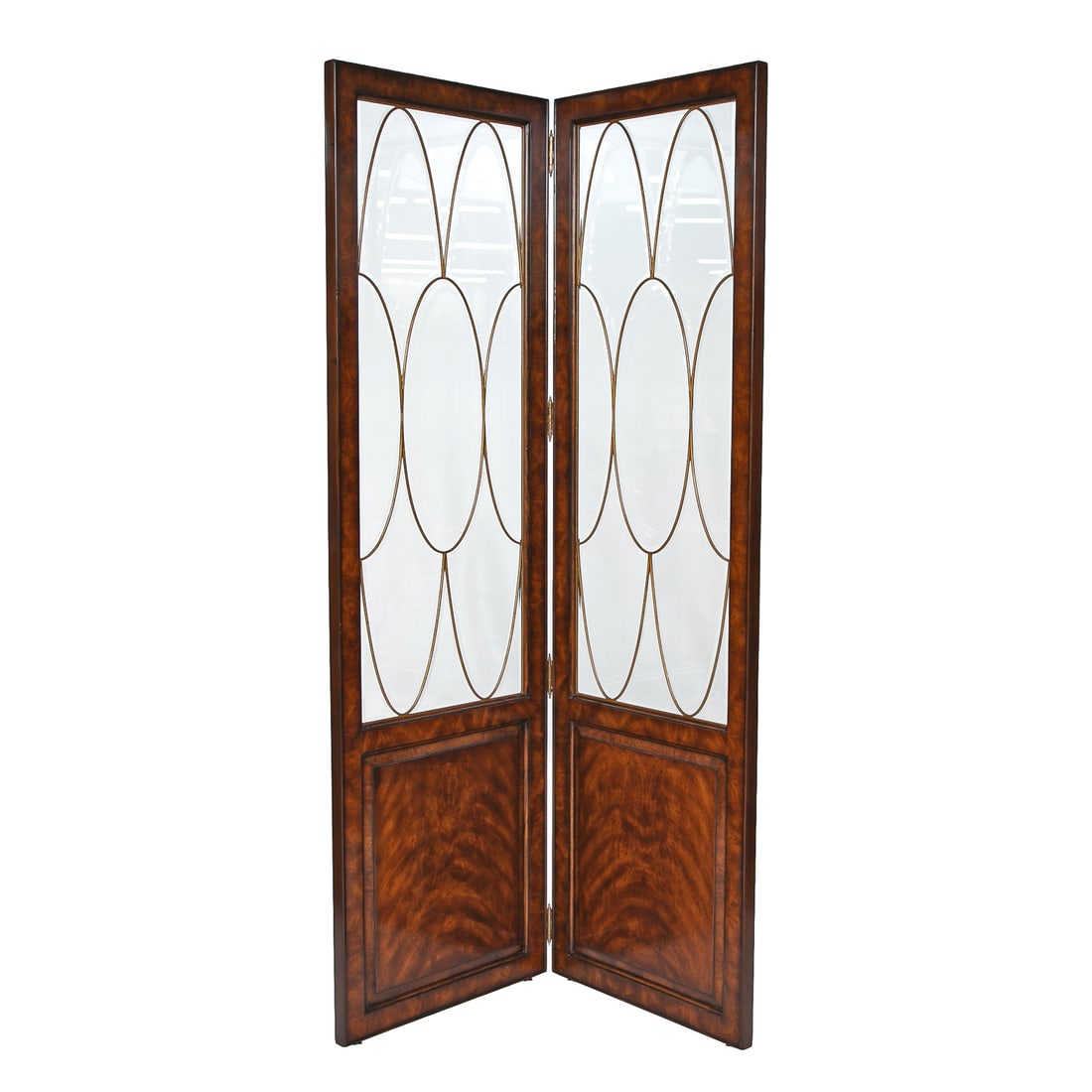 Vintage Theodore Alexander Flame Mahogany and Glass Two Panel Room Divider/Screen (1 of 7)