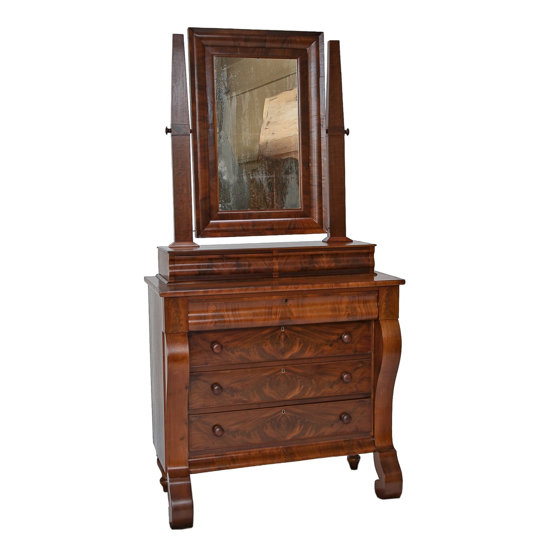 Late 19th C. American Empire Style Mahogany and Flame Mahogany Chest of Drawers (1 of 9)