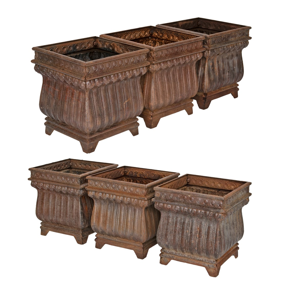 Vintage Square Cast Iron Planters, Six Total (1 of 13)