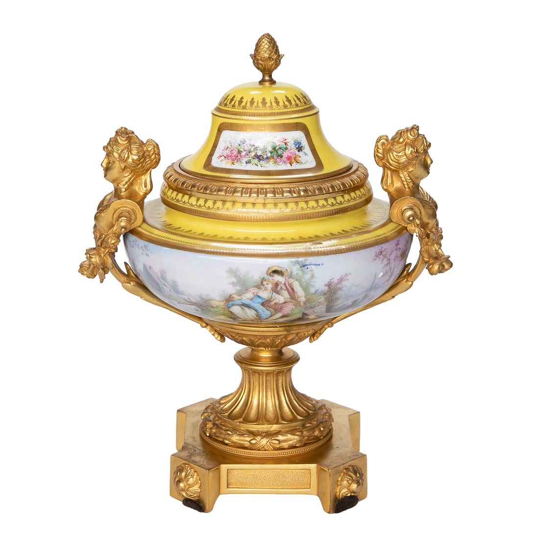 Pair of Sevres Urns with Lids-One Blue and One Yellow (1 of 8)