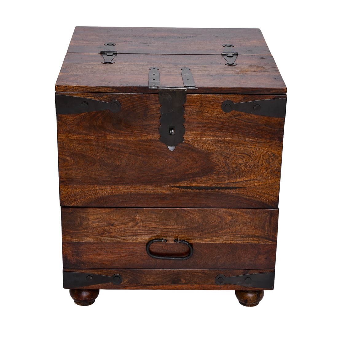 Acacia Wood and Metal Bound Campaign Style Storage Chest/Box (1 of 7)