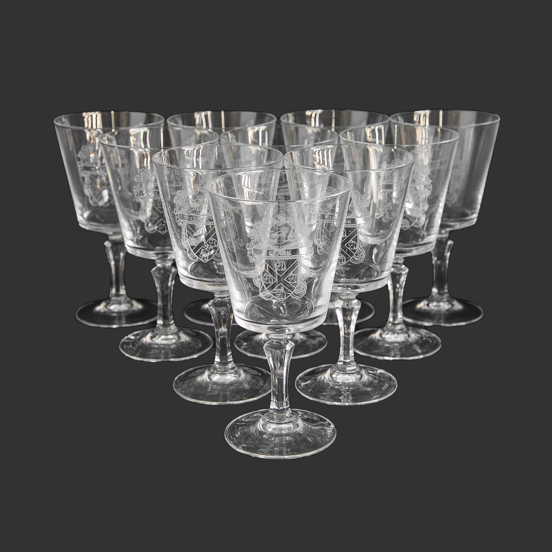 Vintage Etched Glass Wine Glasses, Ten Total (1 of 6)