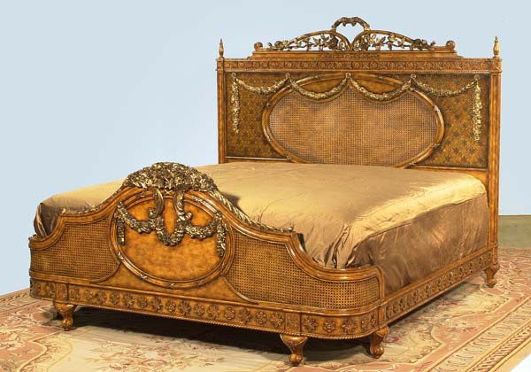 Superb Louis XVI style king size bed with cane pan: Superb Louis XVI style king size bed with cane panels, 82" wide, 86" long, 68" high
