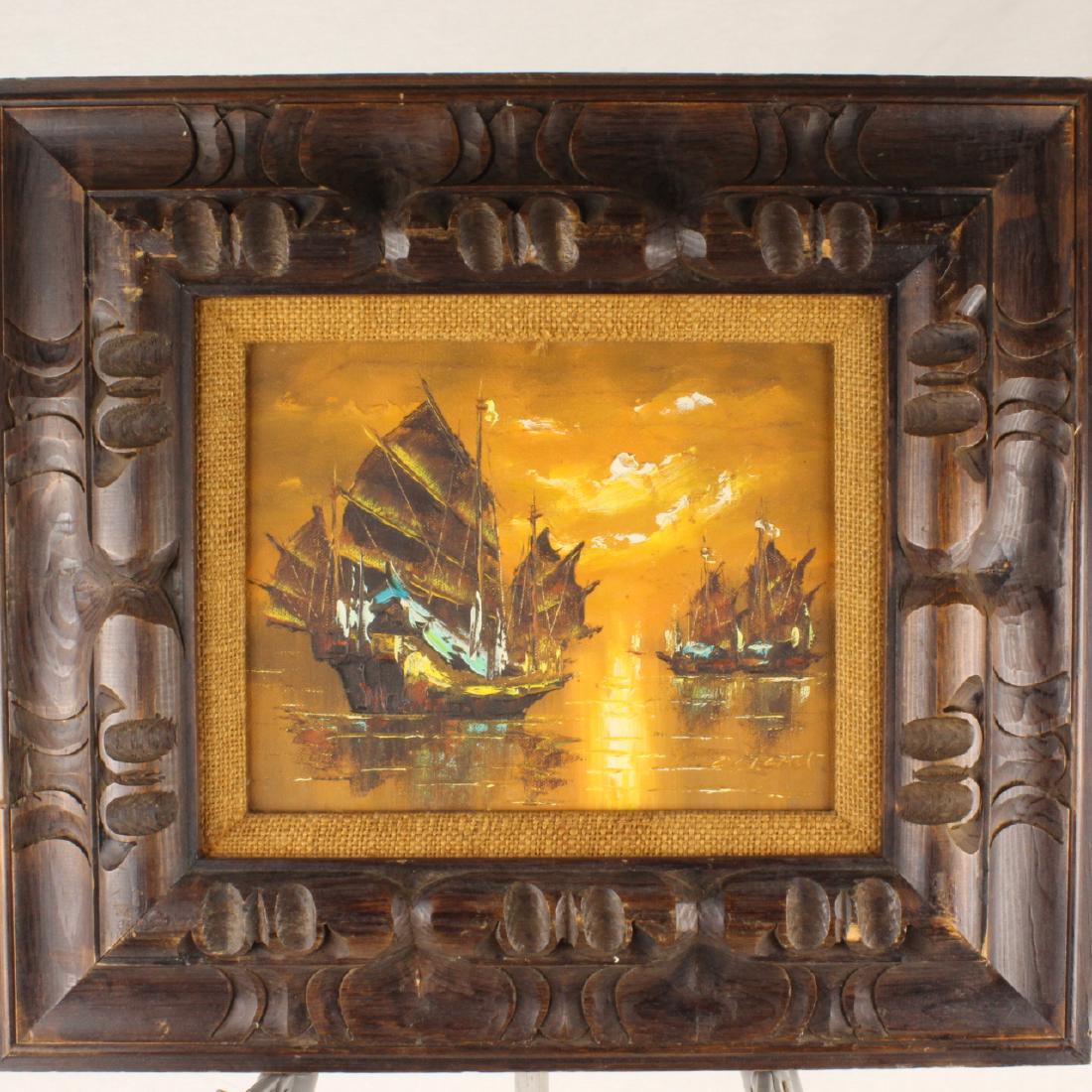 Painting of Two Chinese Junks At Sunset (1 of 3)