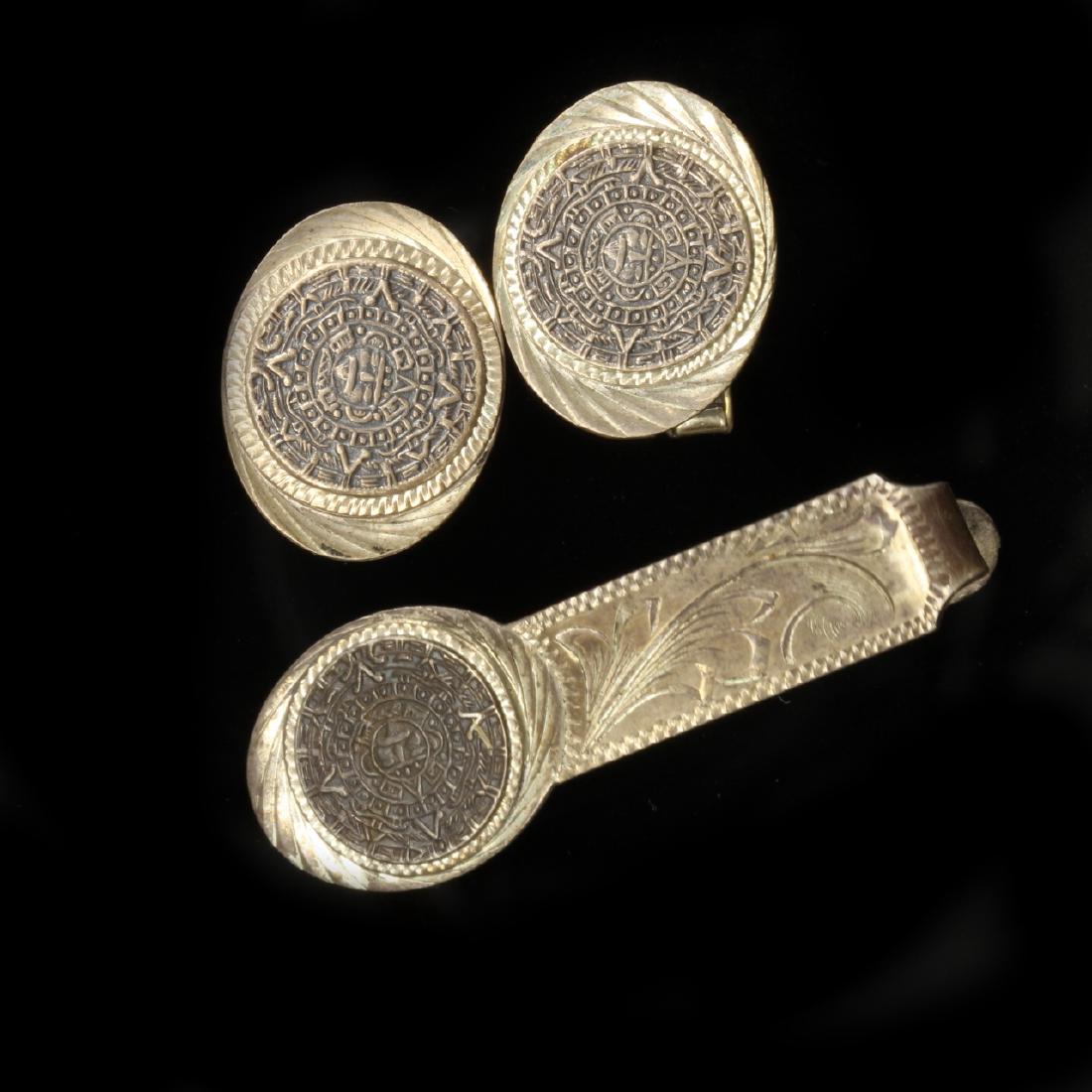 Mexican Sterling Cuff Link and Tie Bar (1 of 3)