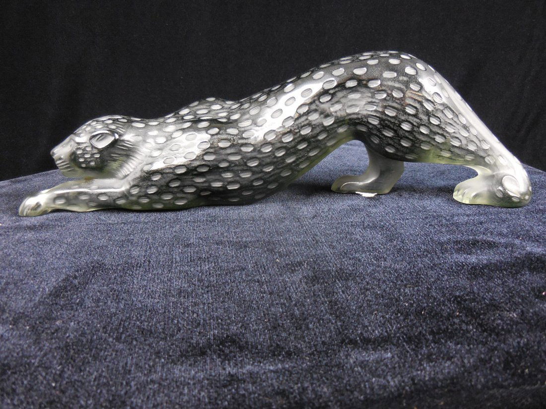 Lalique Crystal Leopard Statue - smoke green (1 of 5)