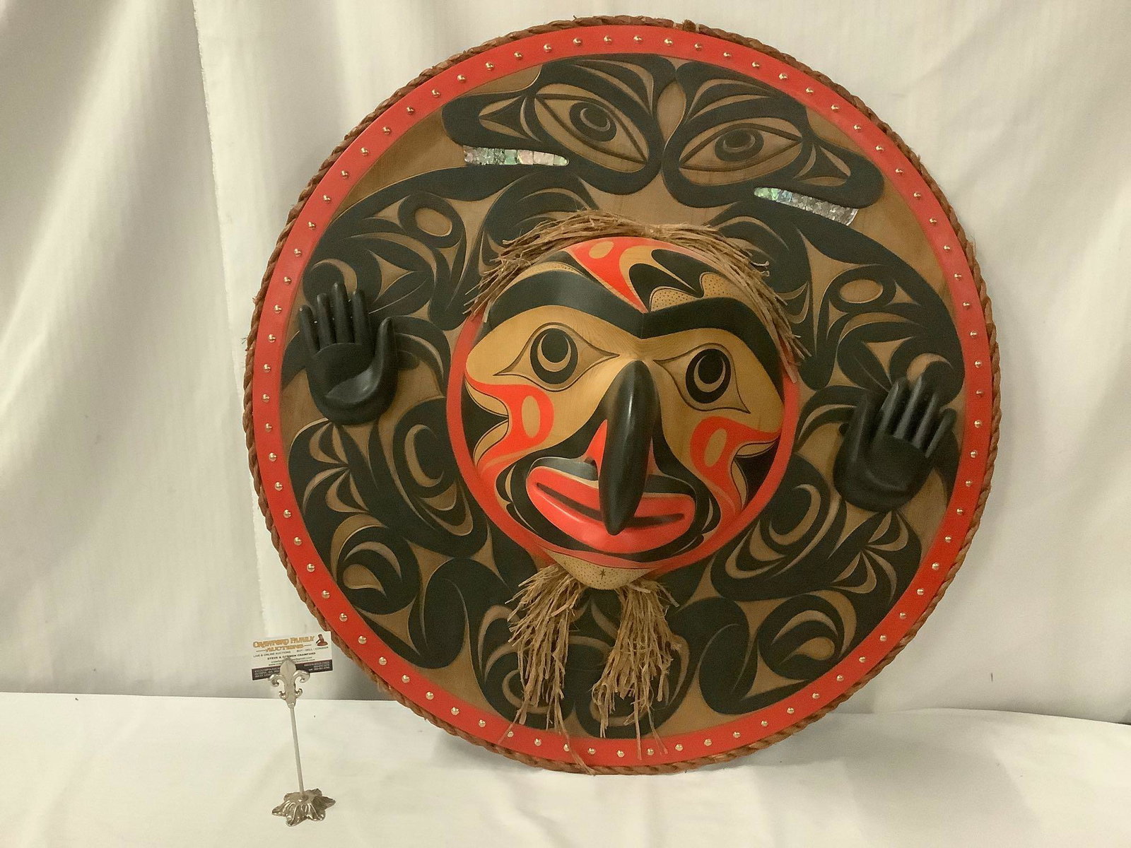 Stunning carved wall totem mask by Art Thompson - Birth: Stunning carved wall totem by Art Thomson - Birth of a Raven, hand carved and painted Native American style art piece, This item has a reserve - starting bid is not the reserve. approx 37 x 11 inches.