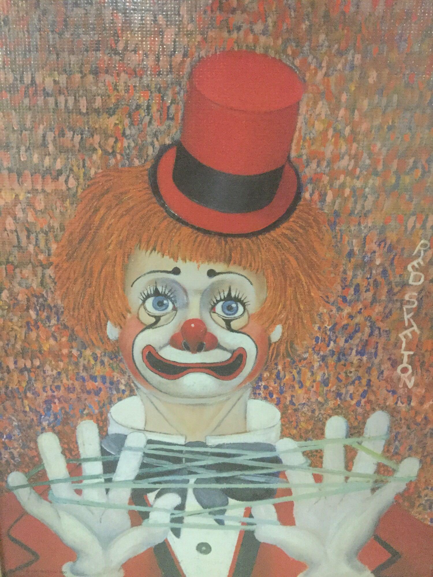 Stringing Along - framed Red Skelton ltd ed repro: Original framed Red Skelton limited edition canvas reproduction of an original oil painting W/ signed and numbered COA - Stringing Along - 180/5000. Approx. 19x23x2 inches.