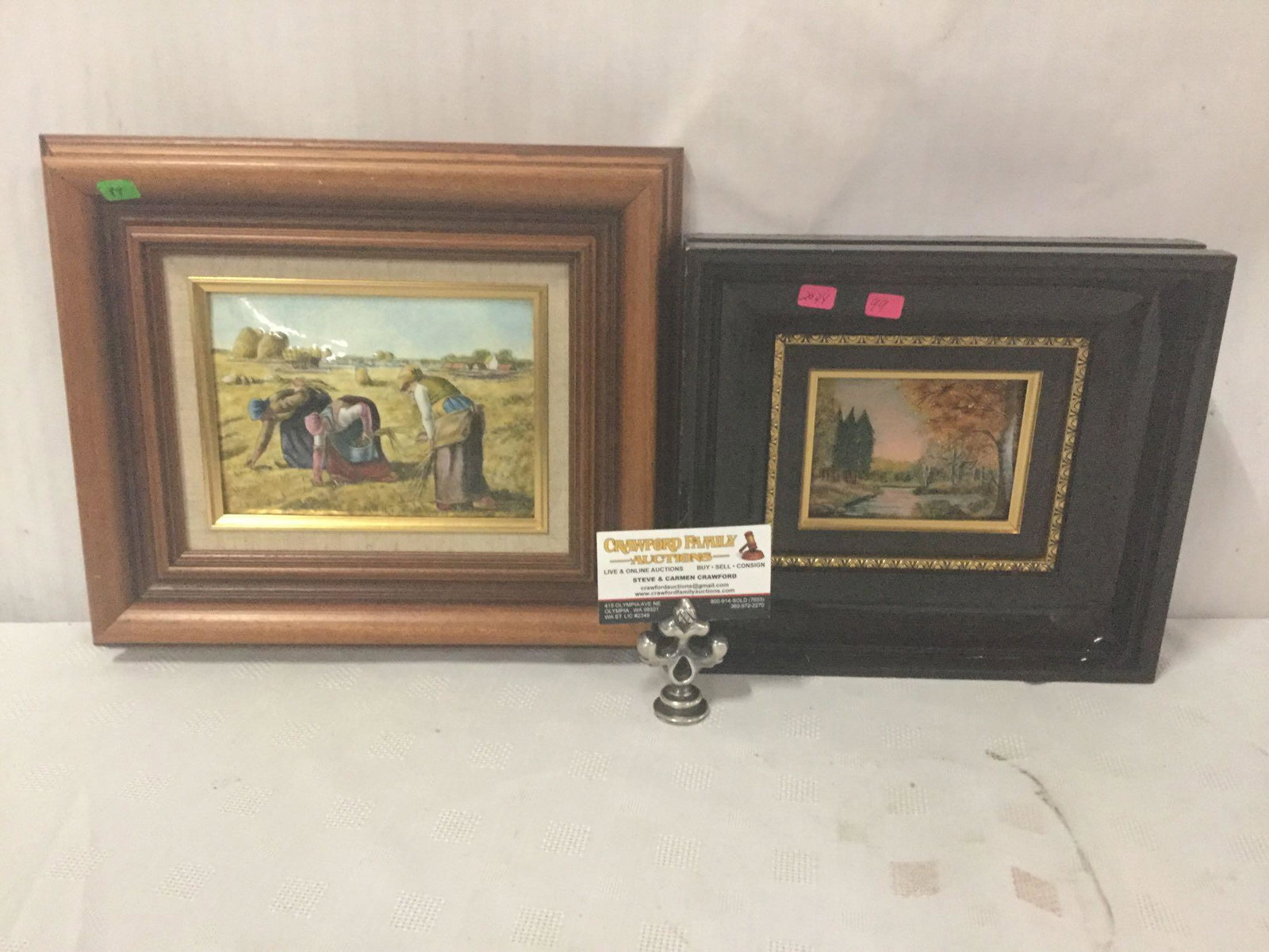 2 framed tile art pieces by Patrick Chazelas. Largest: 2 framed tile art pieces by Patrick Chazelas. Largest measures approx 13x11 inches.