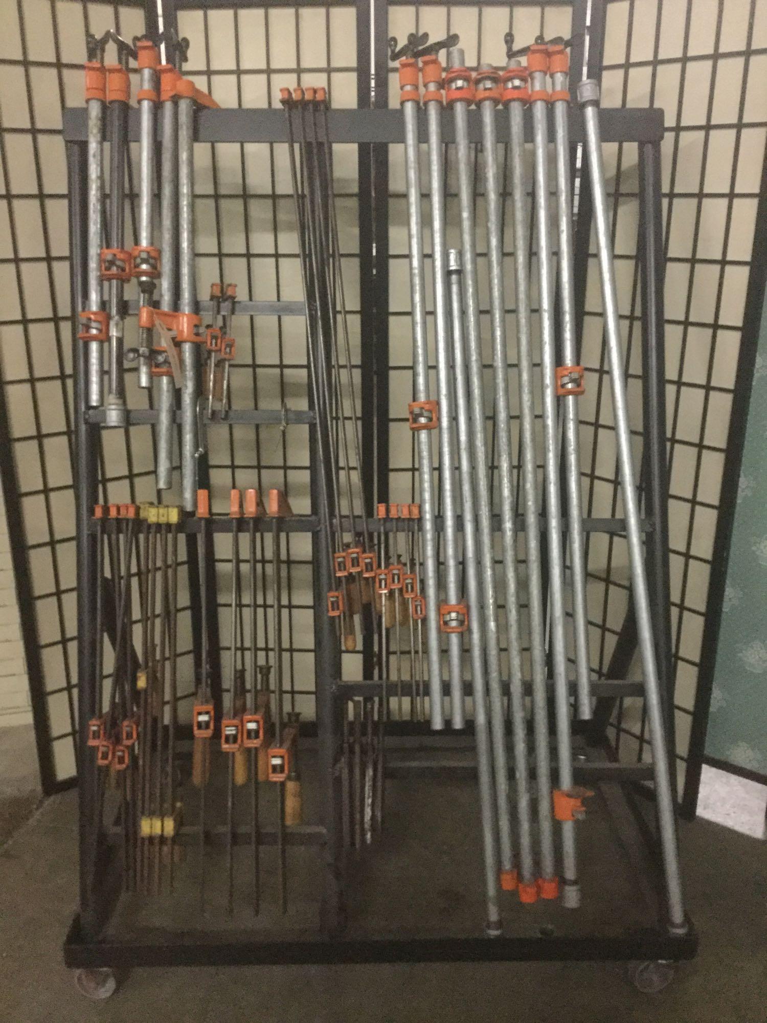 Rolling metal rack filled w/ 40 misc. clamps, see pics. (1 of 10)