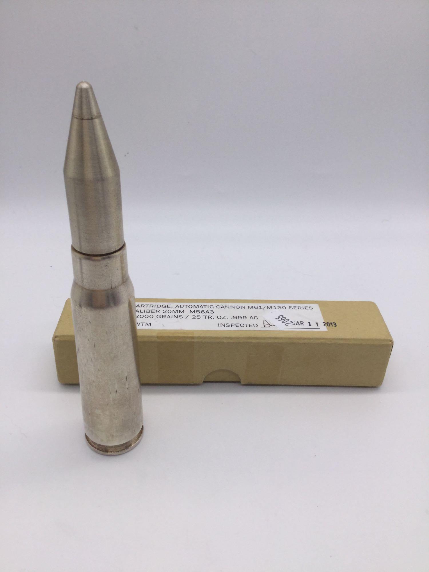 25ozt solid 0.999 silver M61 20mm Auto Cannon shell (1 of 5)