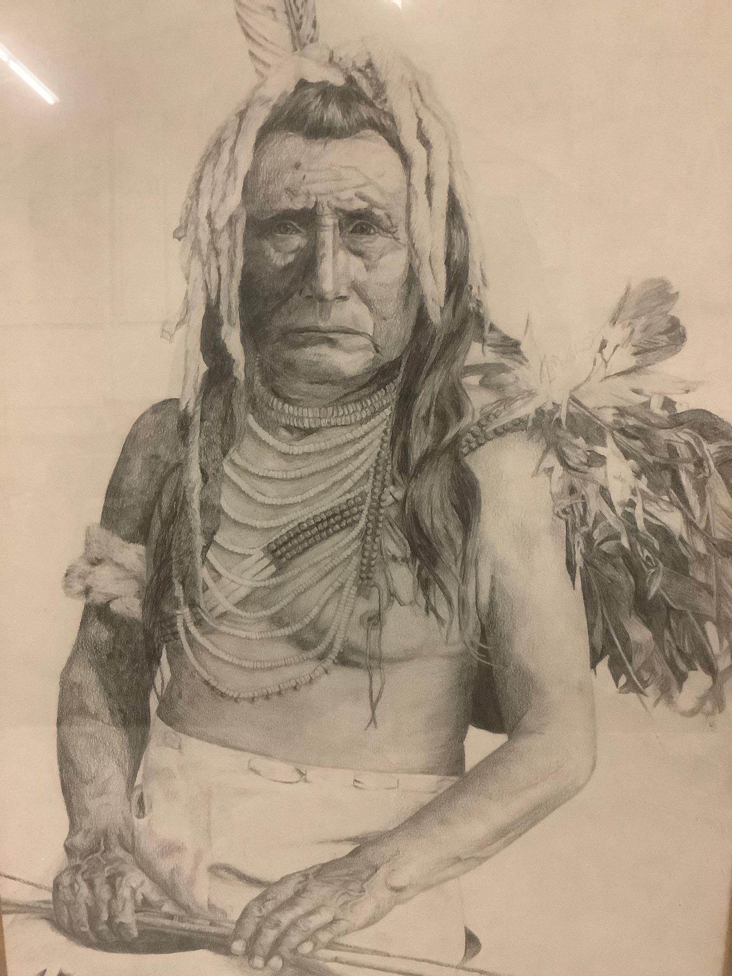 Rustic wood framed vintage original pencil drawing of (1 of 6)