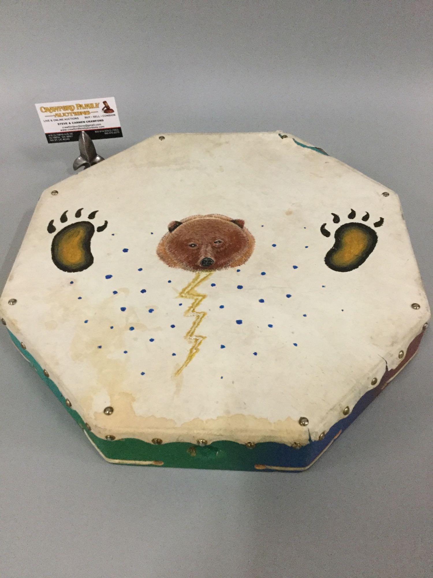 Hand painted Native American drum w/ lightening & bear (1 of 6)