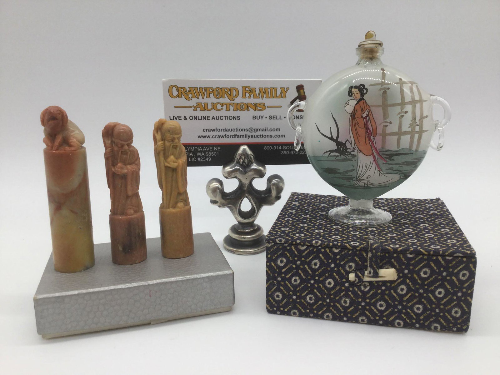 4 small Asian items: 1 tiny glass vase w/ colorful (1 of 10)