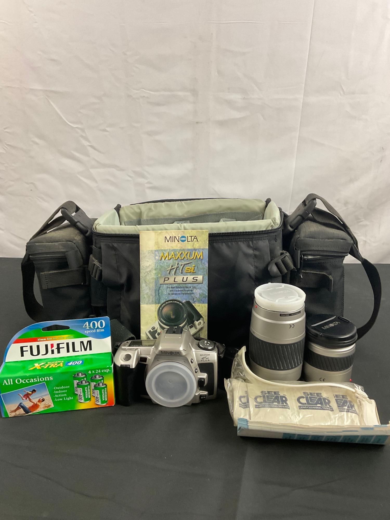 Minolta Maxxum HTsi Plus Camera w/ Film, 2 additional lenses, & cleaning tissue - See pics (1 of 1)