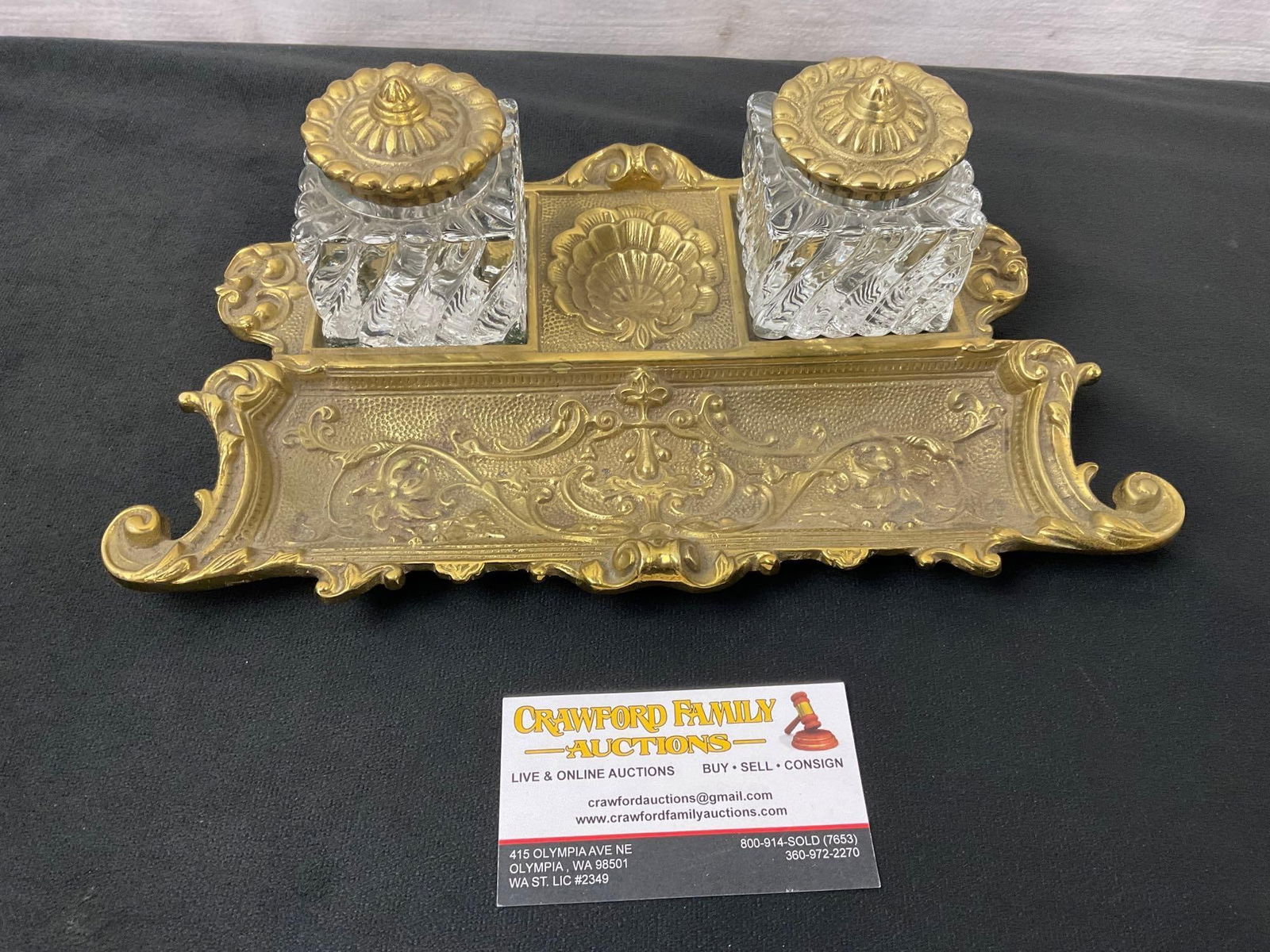 Vintage Double Crystal Glass/Brass Inkwell by Virginia Metalcrafters (1 of 1)