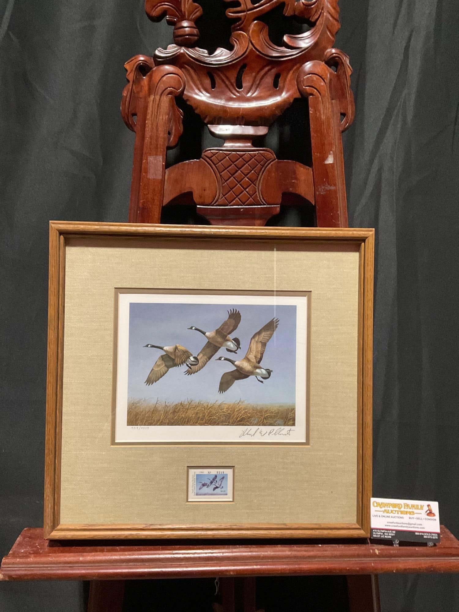 Vintage Framed 1982 North Dakota Duck Stamp Print. Canada Goose. Ltd Ed. Signed. See pics. (1 of 1)
