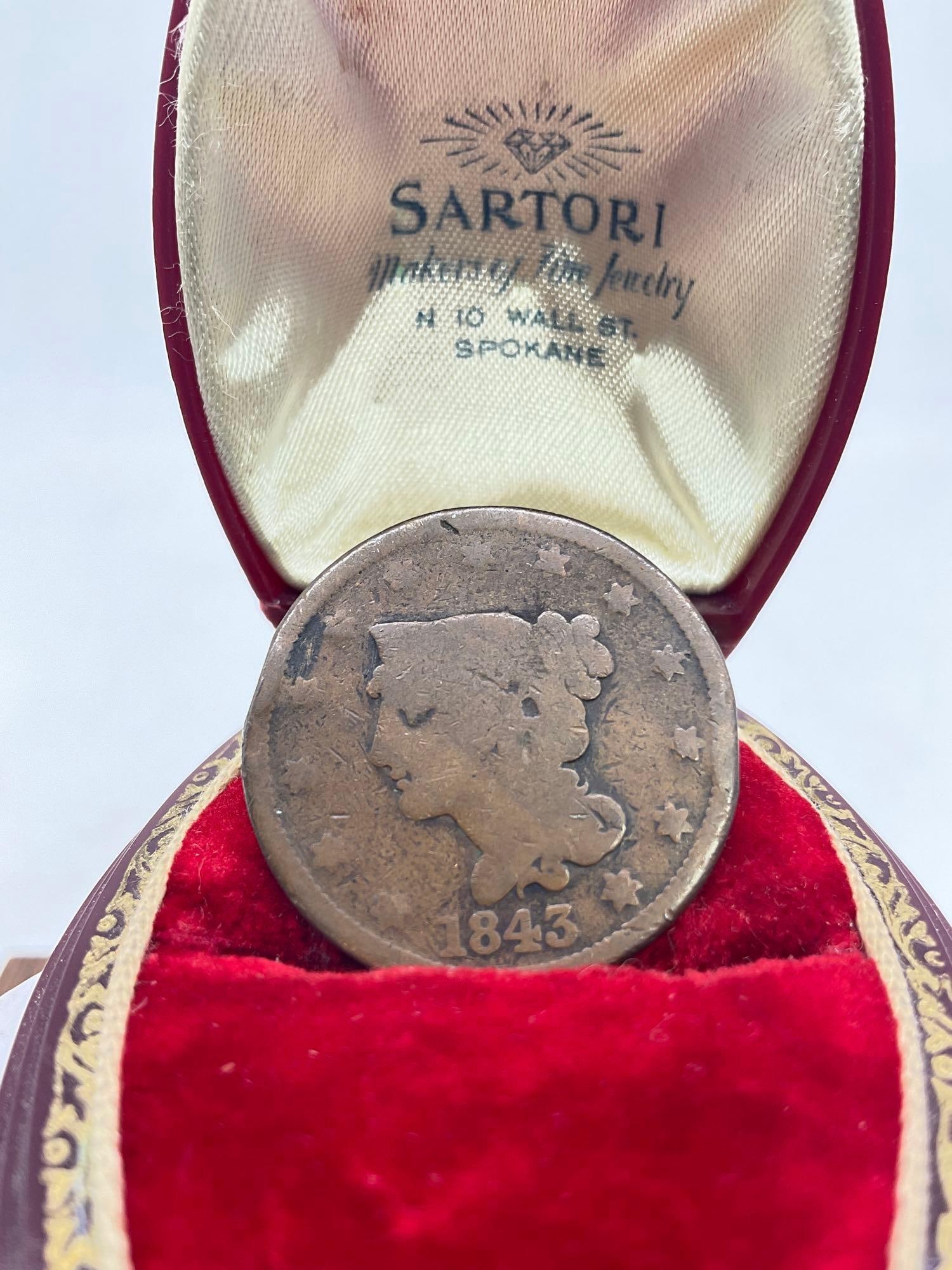 Antique 1843 Braided Hair Large Cent Petite Head Large letters coin (1 of 1)