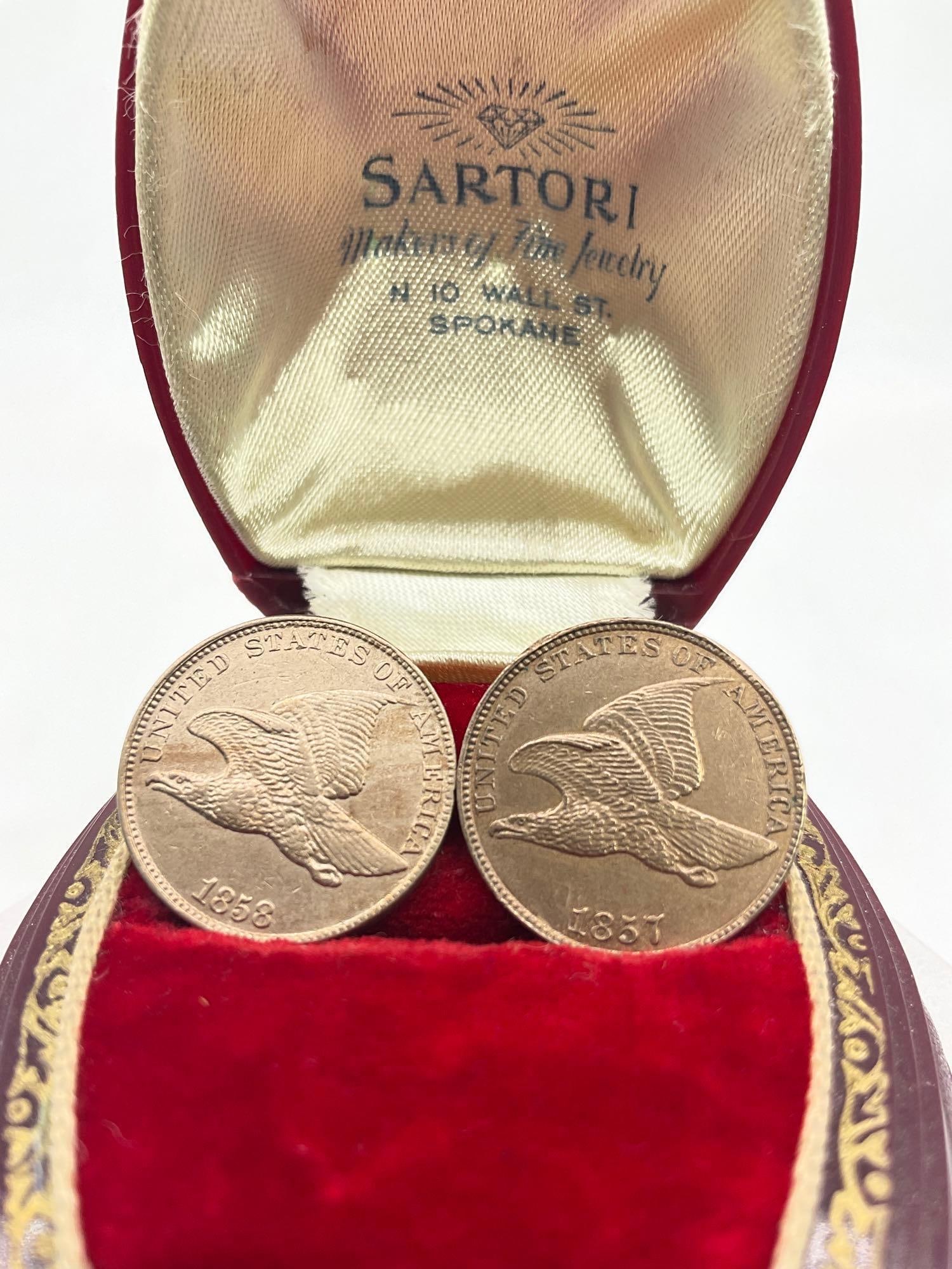 Antique 1857 and 1858 Flying eagle cents both High quality possible AU + or better see pics (1 of 1)