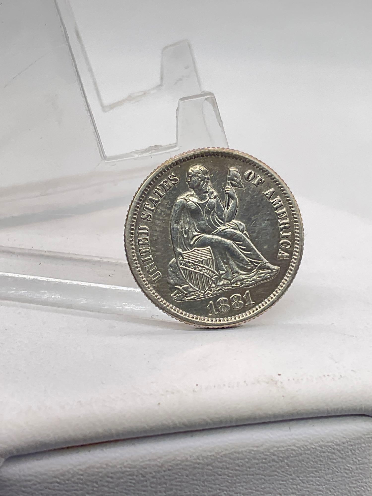 Very Rare 1881 key date Liberty seated PROOF Silver dime only 925 coins minted see pics (1 of 1)