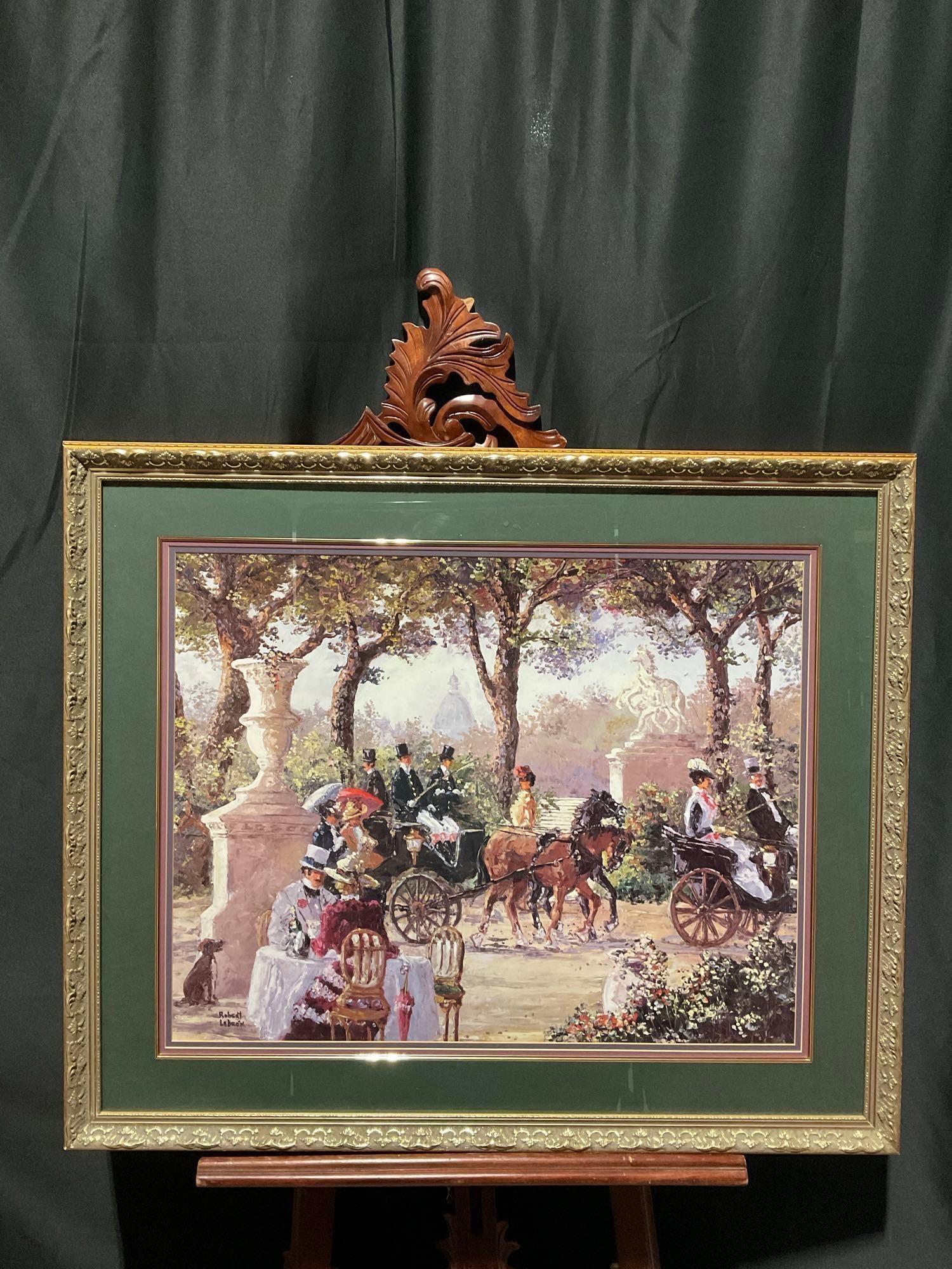 Framed Print of a Painting by Robert Lebron. Victorian Coaches in the Park. Undated. See pics. (1 of 1)