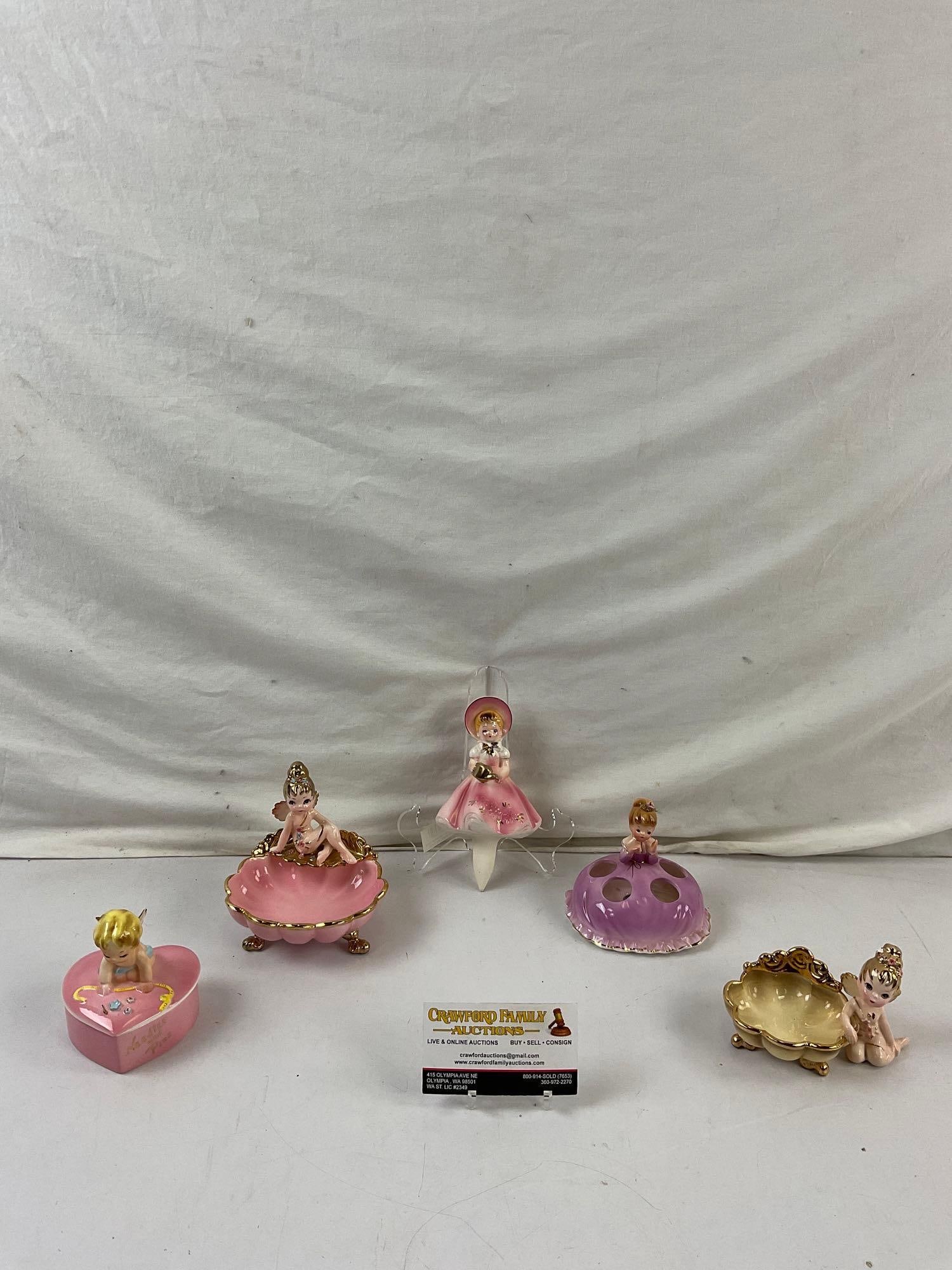 5 pcs Vintage Josef Original Ceramic Figurine Assortment. Lidded Box, Watering Girl. See pics. (1 of 7)