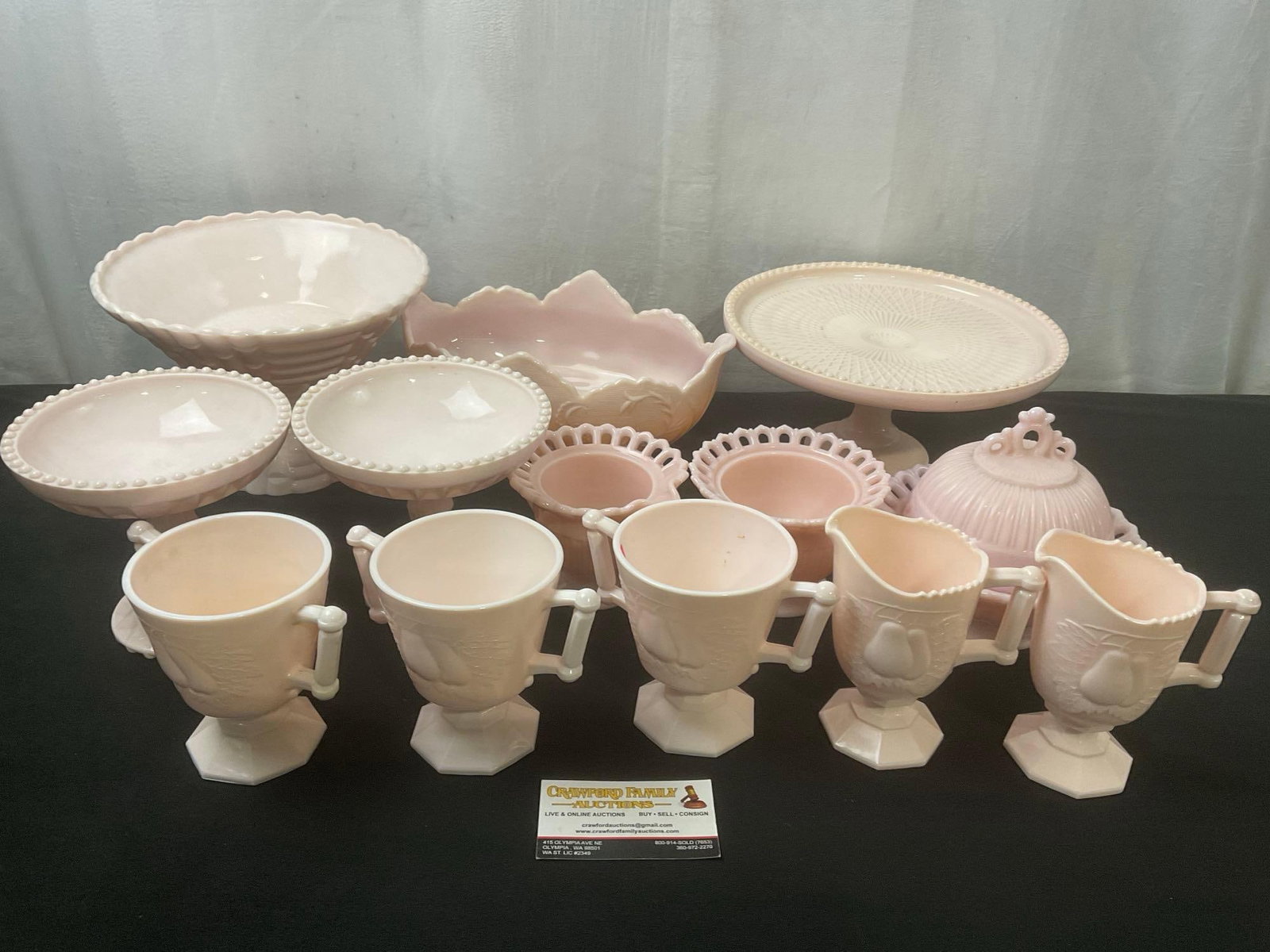 Assorted Pink Milk Glass, Fostoria & Jeanette Shell Pink, Sugar & Creamer, Footed Compotes & Stands (1 of 6)