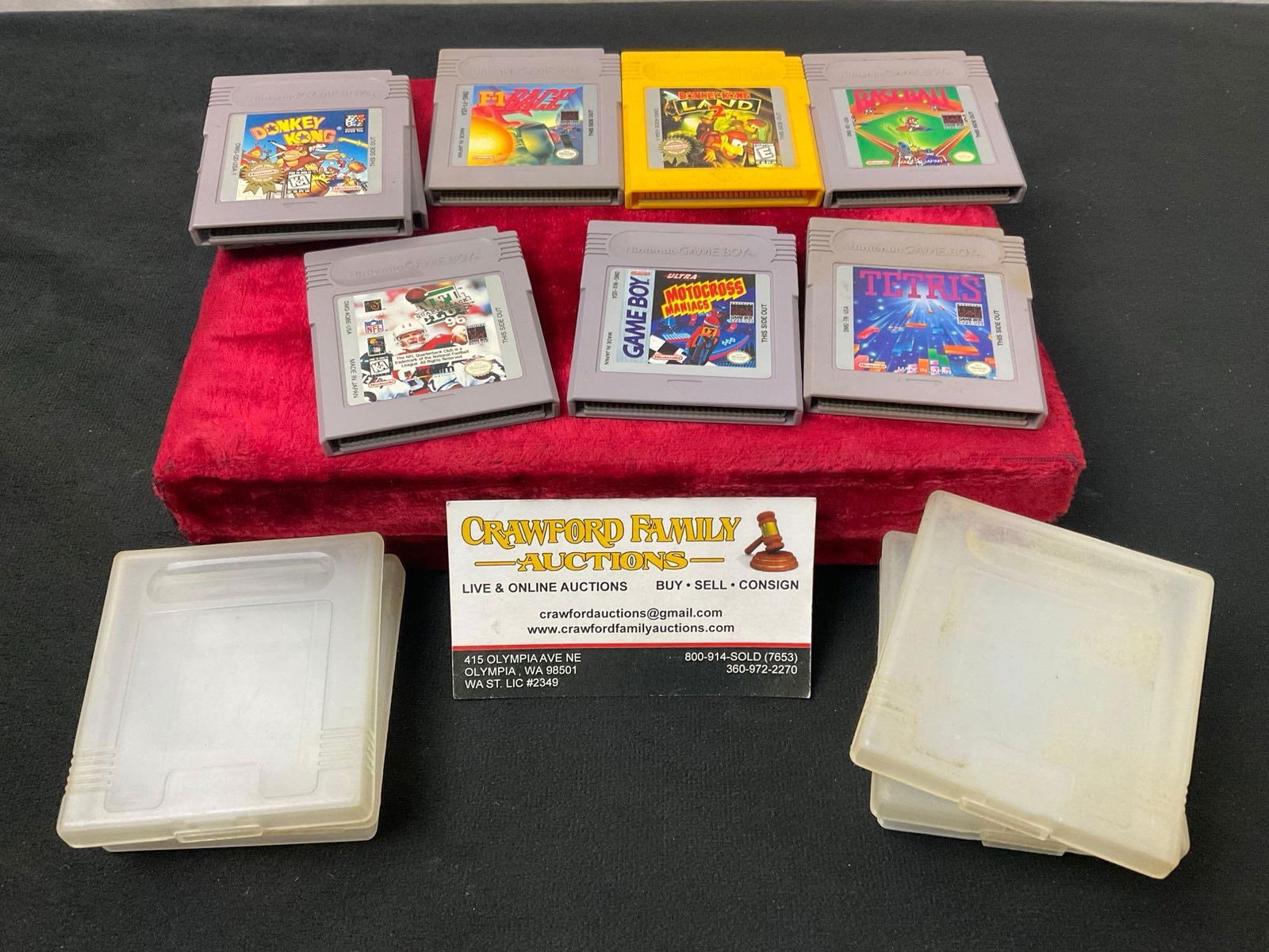 Small Collection of 8 Nintendo Gameboy Games, incl. Tetris, Donkey Kong, Donkey Kong Land 2 & more: Appears to be in good shape. The games are untested, if working, then playable in a few of the older handheld game consoles like Gameboy up to the original DS. A few with protector cases. E-3333