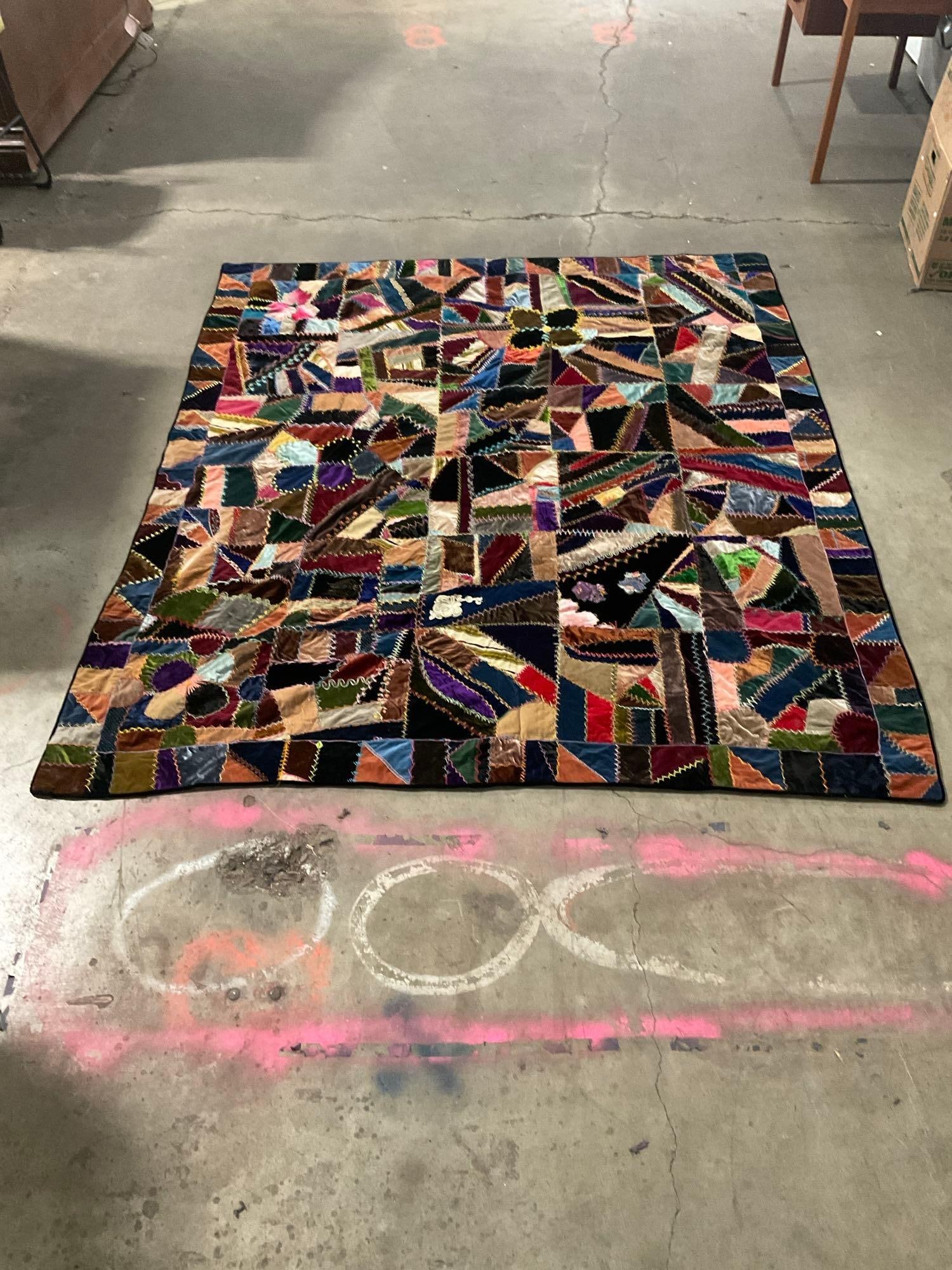 Vintage Handmade Patchwork Quilt w/ Colorful Abstract Design. 92" x 78" See pics. (1 of 4)