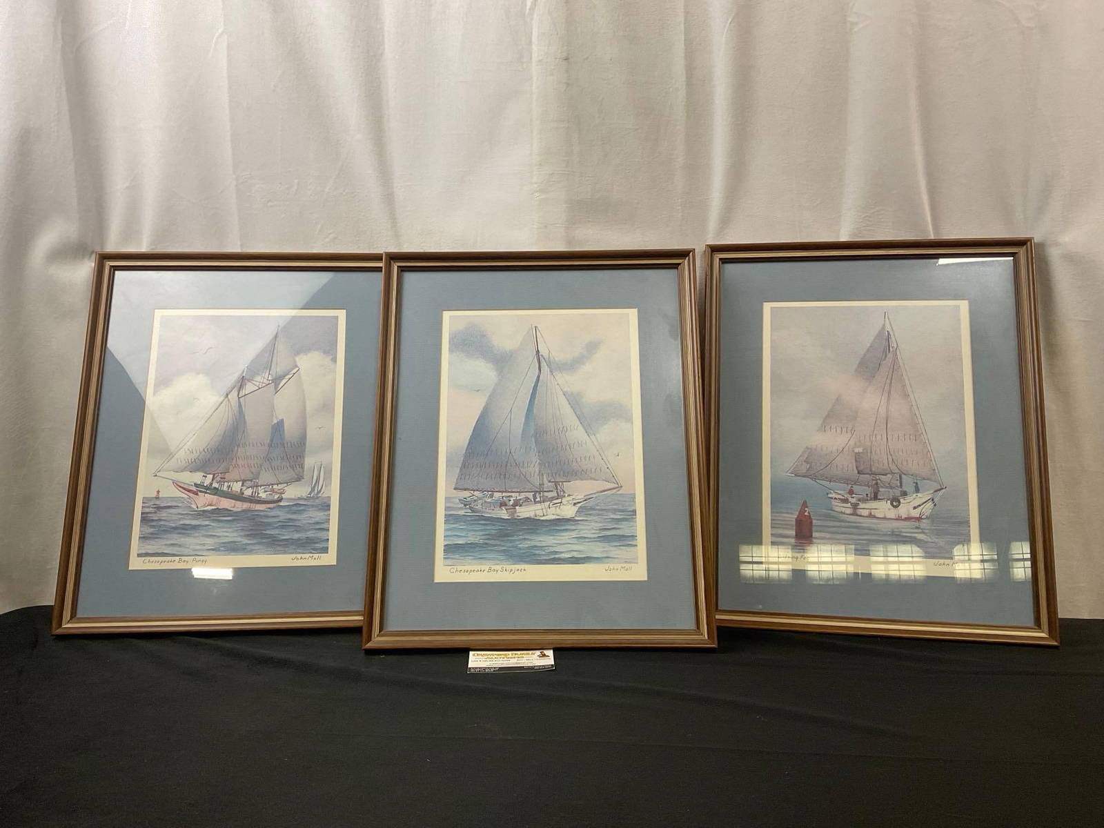 Trio Of Sailing Ship Prints, By John Moll Titled Chesapeake Bay Pungy