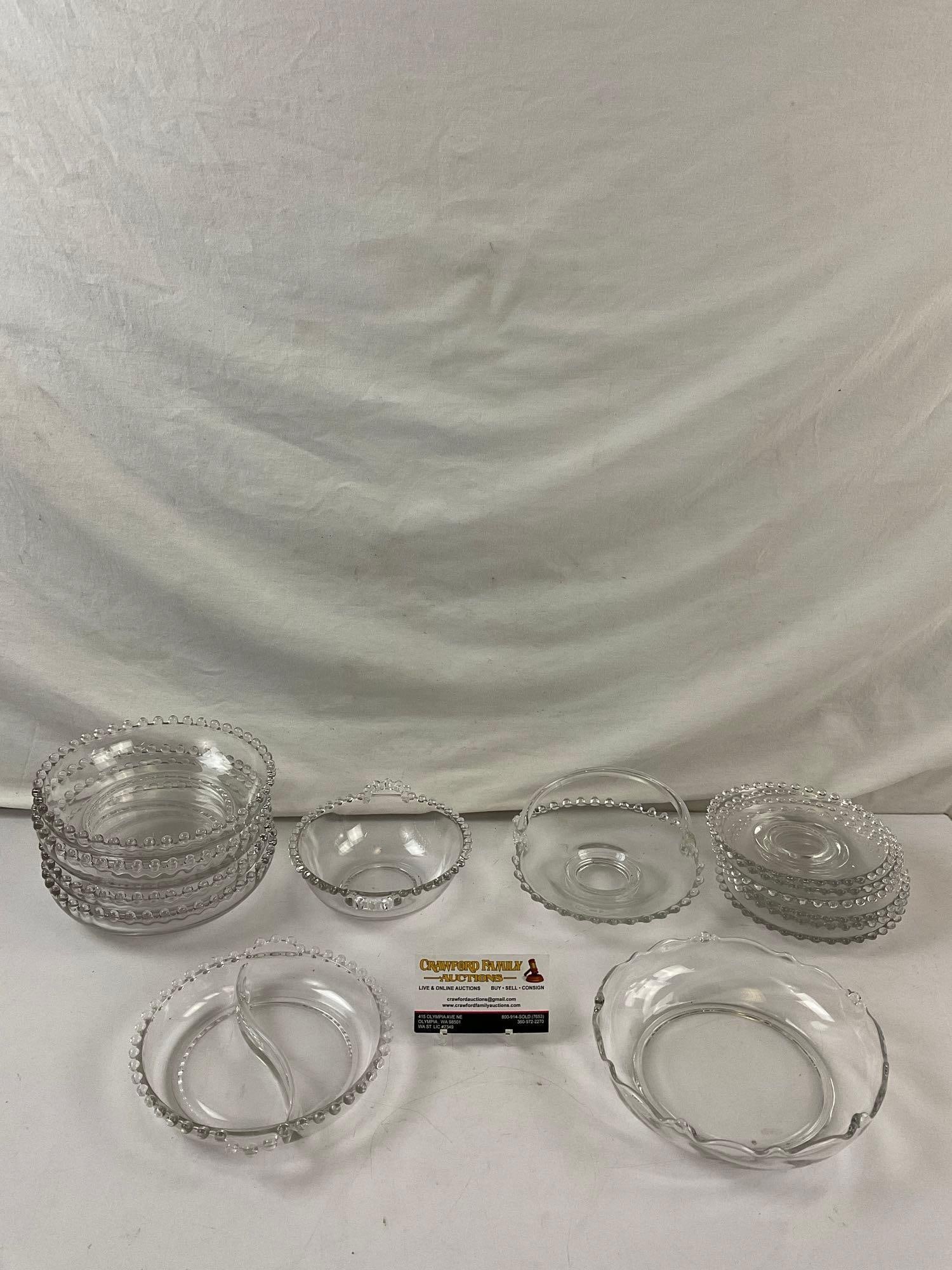14 pcs Vintage Clear Glassware. 13 pcs Hobnail Glass, 1 pc Art Nouveau Design Glass. See pics. (1 of 8)