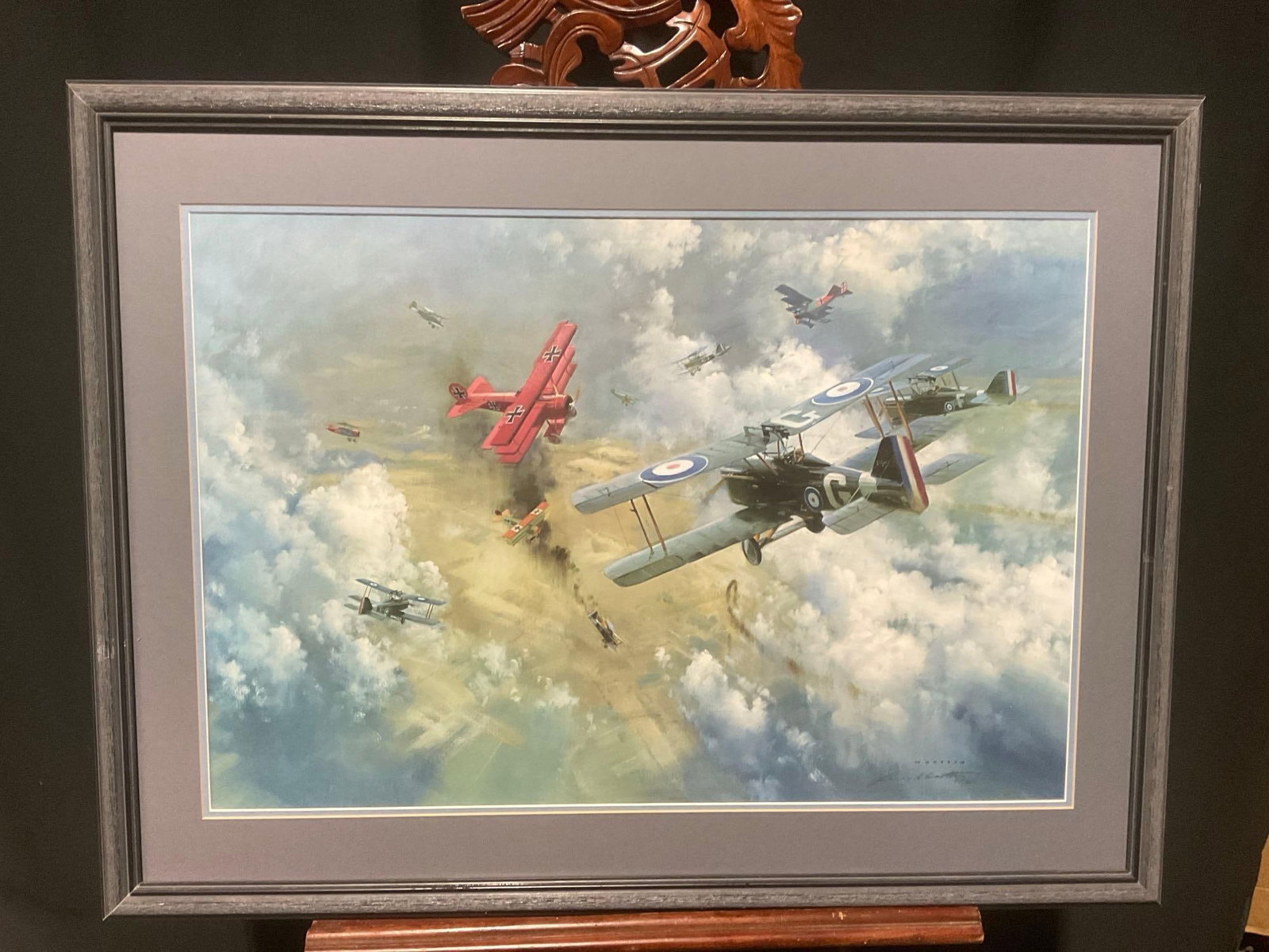 Framed LE Signed & #d 414/850 titled Encounter with the Red Baron by Frank Wootton w/ COA: Appears to be in good shape. The outside dimensions measures approx 28.5h x 38w inches. See pics. E-2631