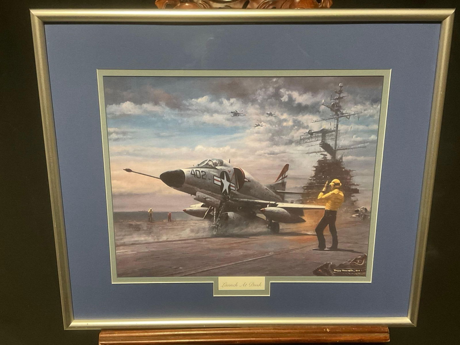 Framed Print w/ Plaque titled Launch At Dusk by Tony Fachet(?) 1984 (1 of 6)