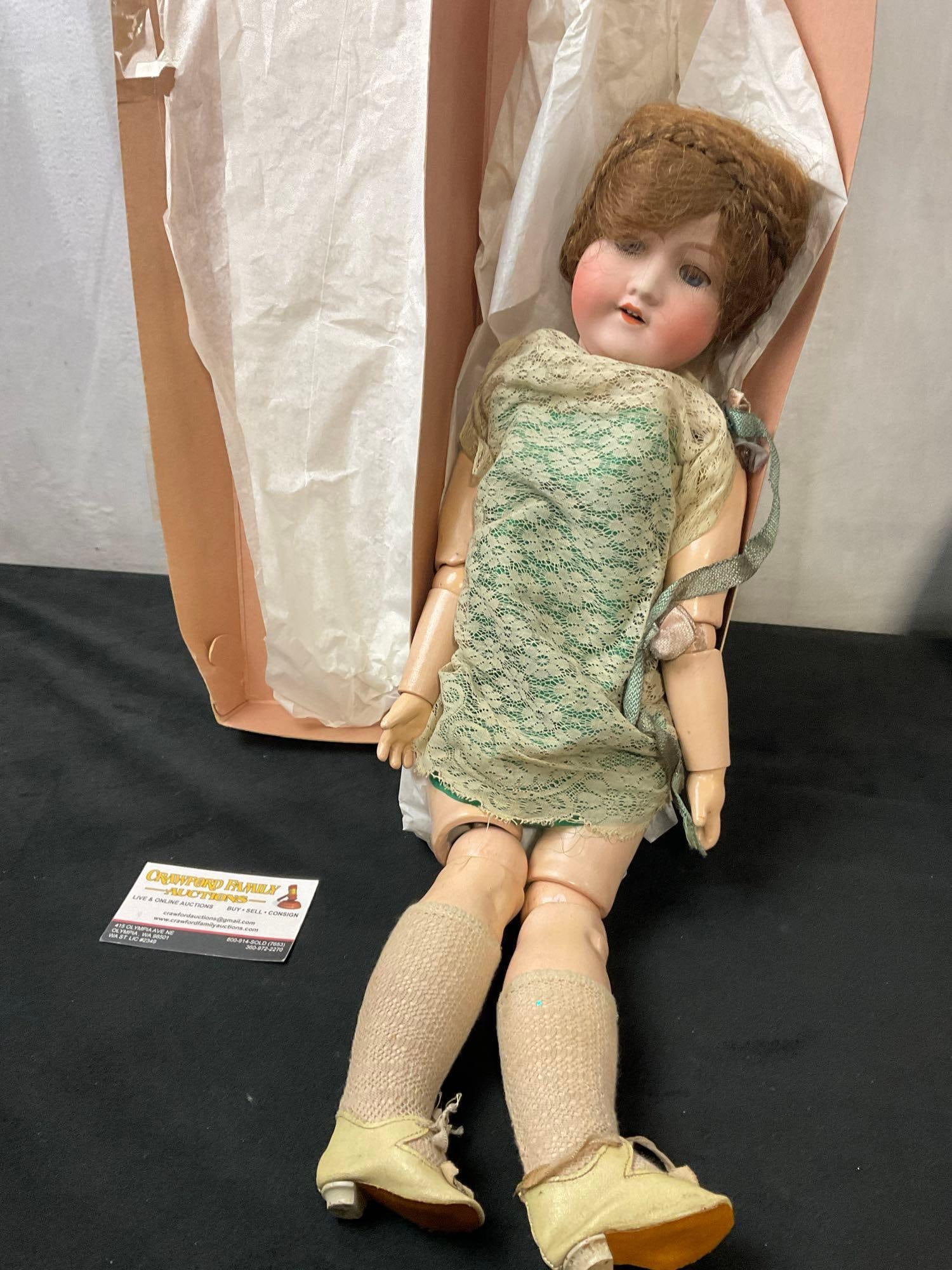 Antique Bisque Doll, Fine porcelain, hand painted, w/ green dress (1 of 4)