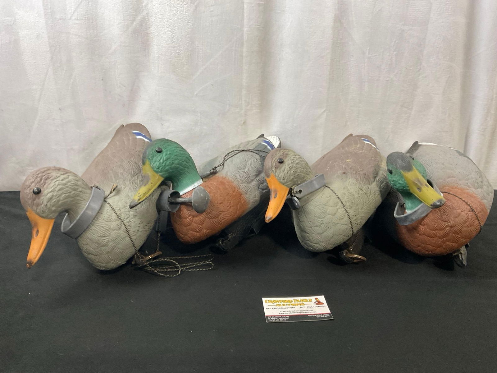 Set of 4 Duck Decoys w/ Long cords on spindles (1 of 4)